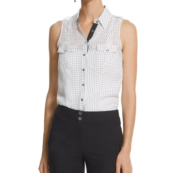 White House Black Market Tops - WBHM White & Black Polka Dot Blouse w/ Tie, Silk